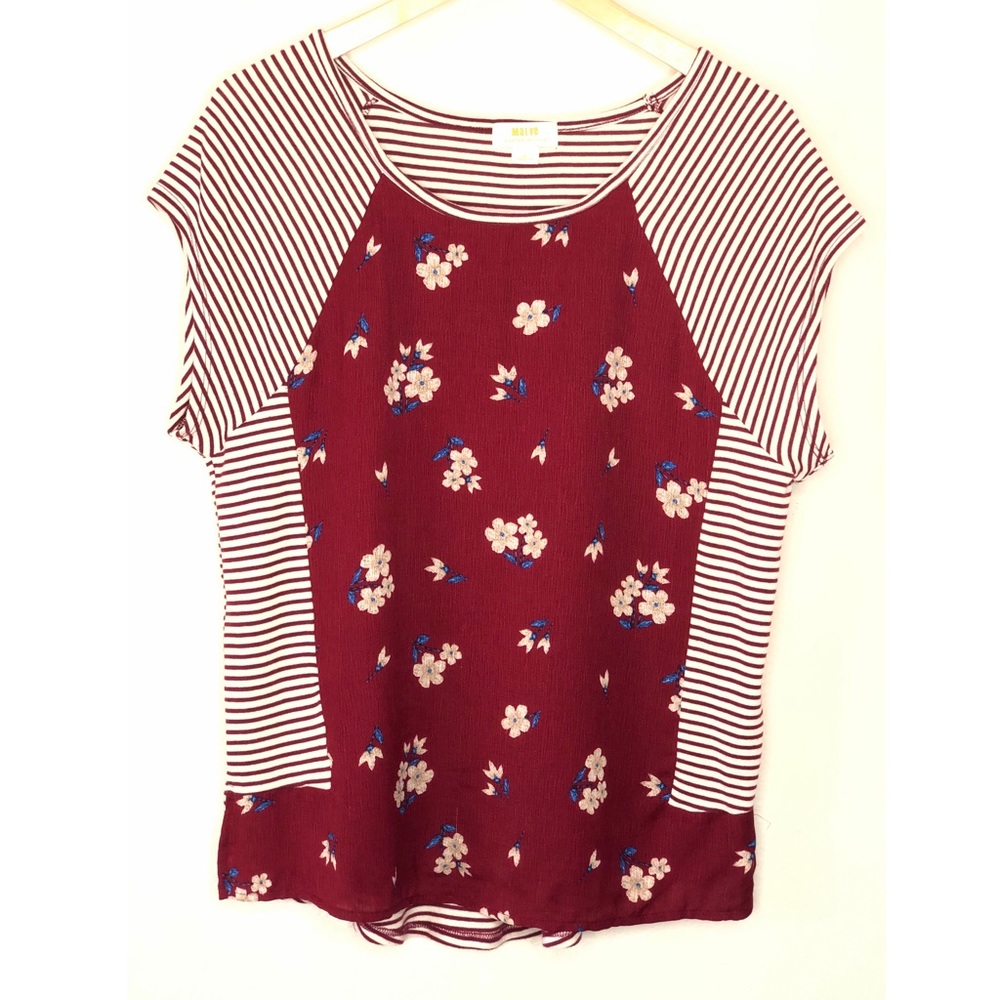 Maeve Maroon Floral Striped Blouse Size Medium